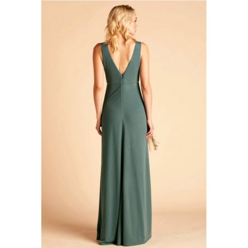 Birdy Grey Shamin V-Neck Crepe Sleeveless Maxi Dress w/Slit in Sea Glass Green - Picture 3 of 5